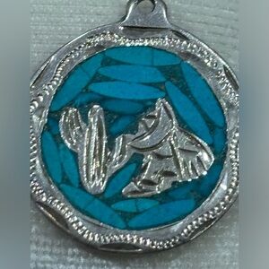 Aztec turquoise and silver disc